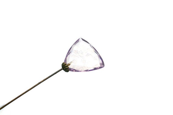 Art Deco Etched Glass Flower Hat Pin, Antique Pur… - image 10