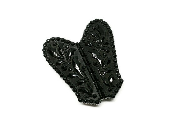 Victorian French Jet Belt Buckle, Mourning Jewelr… - image 4