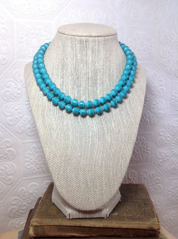 50s Faux Turquoise Necklace, Vintage Beaded Turquo