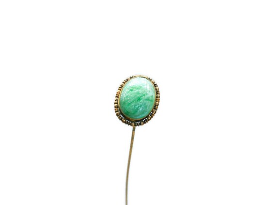 Antique Carved Scarab Hat Pin, Faux Jade Scarab, … - image 8