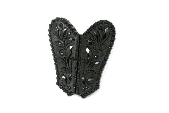 Victorian French Jet Belt Buckle, Mourning Jewelr… - image 9
