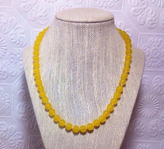 Bright Yellow Dyed Jade Necklace, Semi Precious J… - image 2