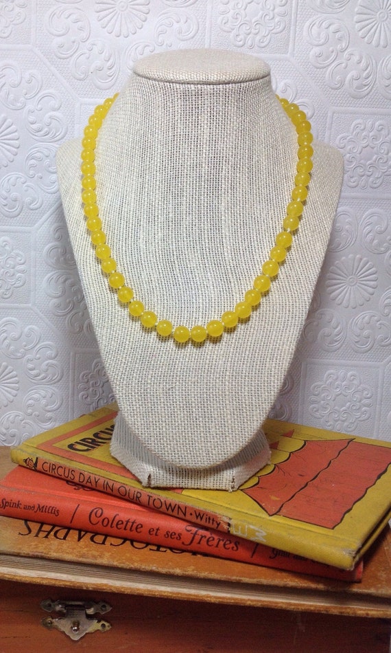 Bright Yellow Dyed Jade Necklace, Semi Precious J… - image 1