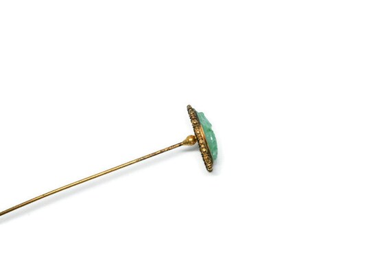Antique Carved Scarab Hat Pin, Faux Jade Scarab, … - image 10