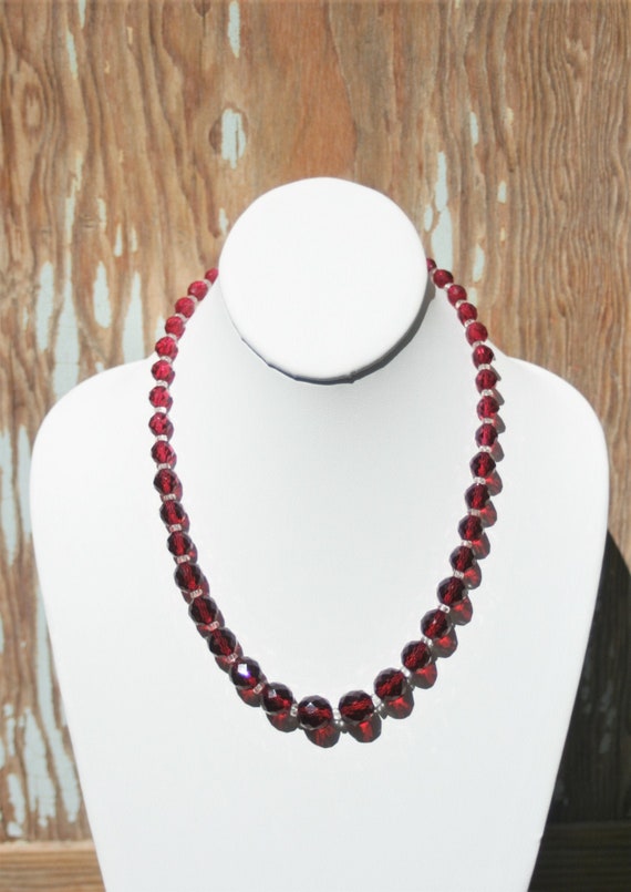 Czech Art Deco Red Faceted Crystal Glass Beaded 19