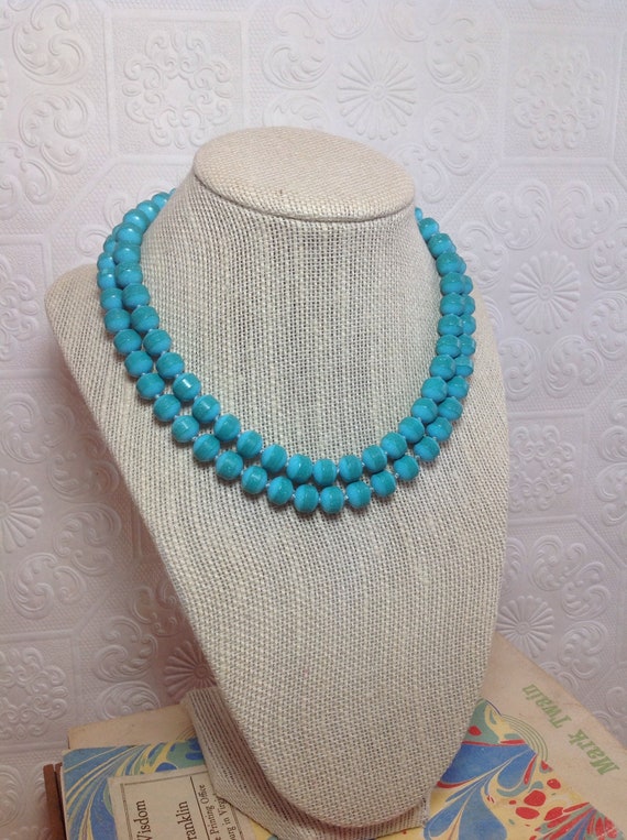 50s Faux Turquoise Necklace, Vintage Beaded Turqu… - image 8