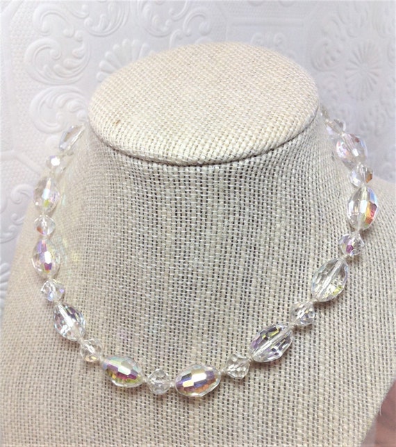 Faceted AB Crystal 1940's Hand-Knotted Necklace