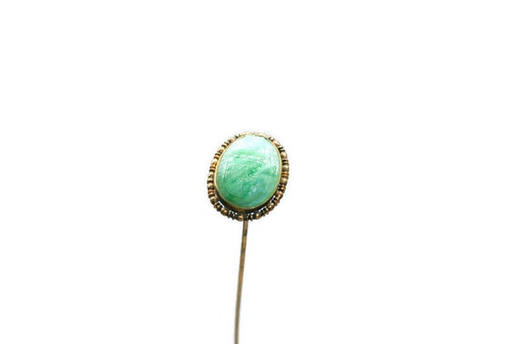 Antique Carved Scarab Hat Pin, Faux Jade Scarab, … - image 7