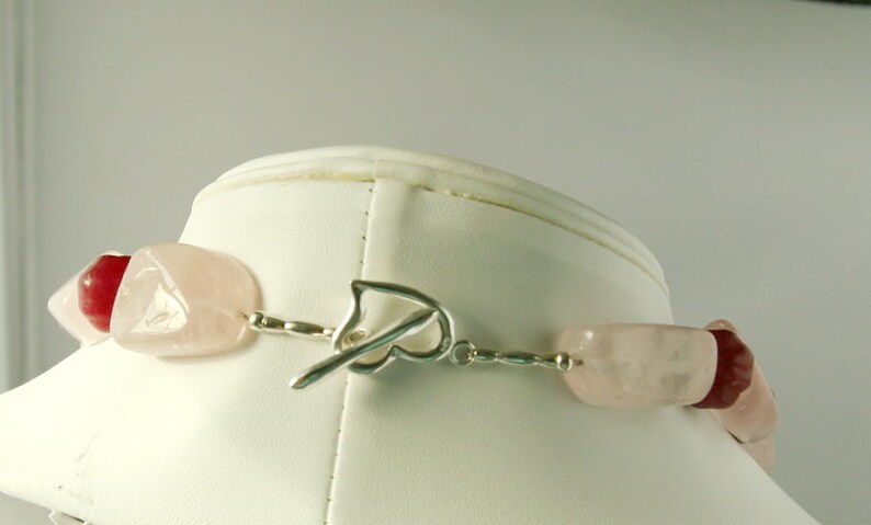 Beautiful Rose Quartz Carved Ruby Sterling Silver Necklace Free shipping