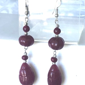 Beautiful Raw Carved Ruby Sterling Silver Earrings