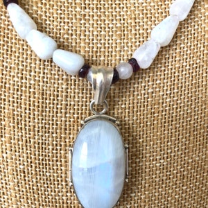 3-in-1 Sterling Silver Moonstone Garnet Pendant Necklace Set