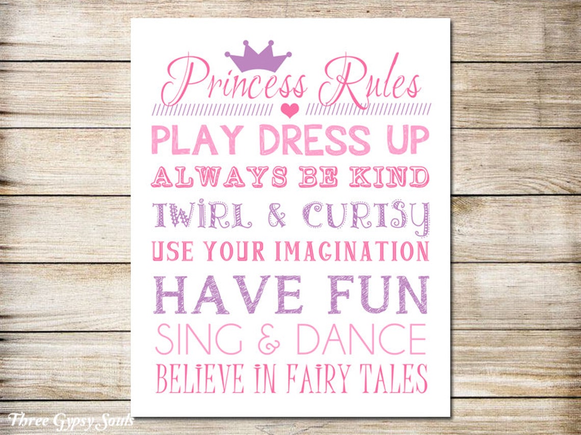 PRINTABLE ART Princess Rules Princess Wall Art Childrens Wall Etsy