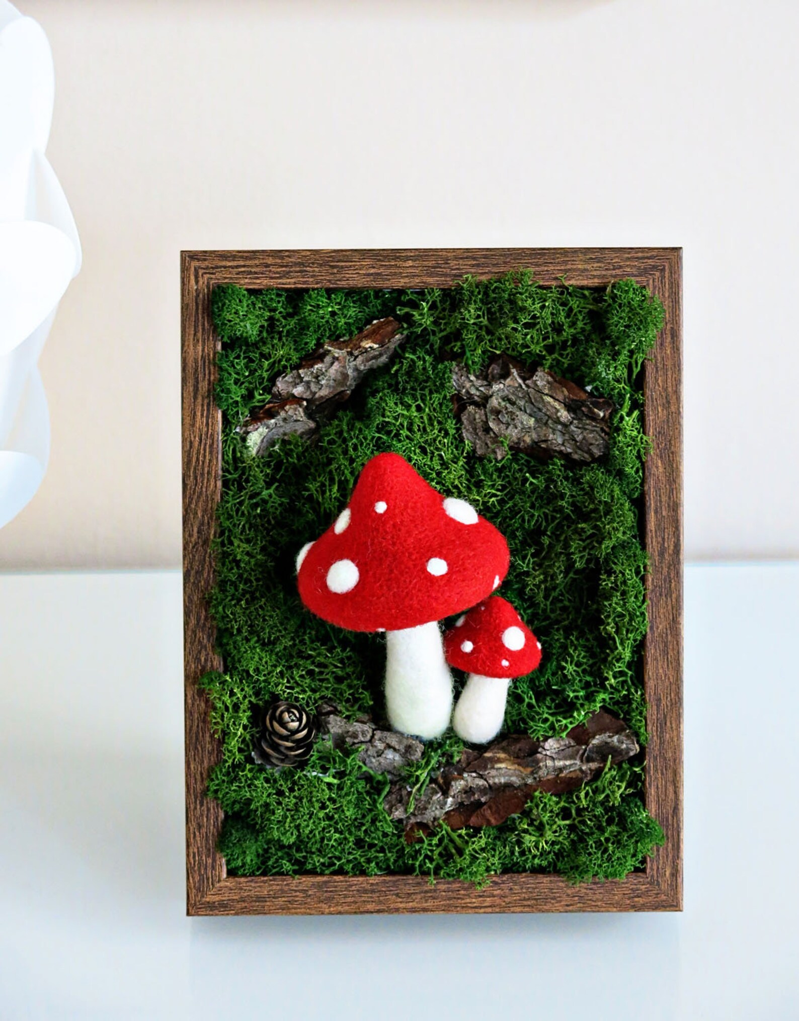 Moss Art Frame With Needle Felted Mushroom 15х19 Etsy