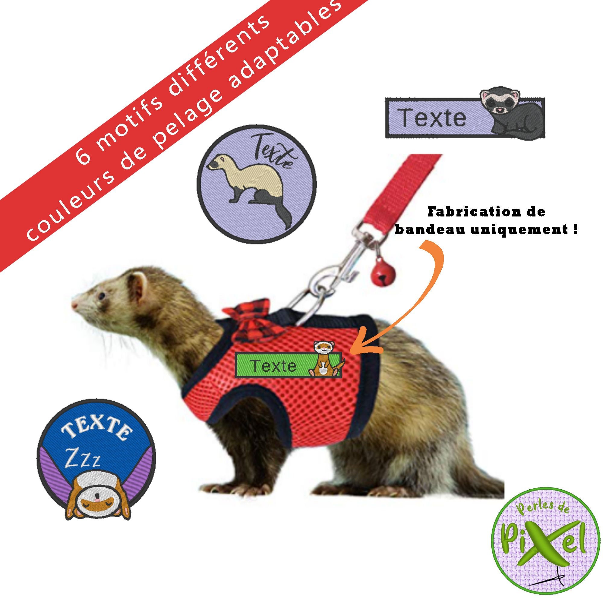 Bandeau Patch Écusson Brodé Straps Pour Harnais Furet ou Accessoires, Idéal L'identification