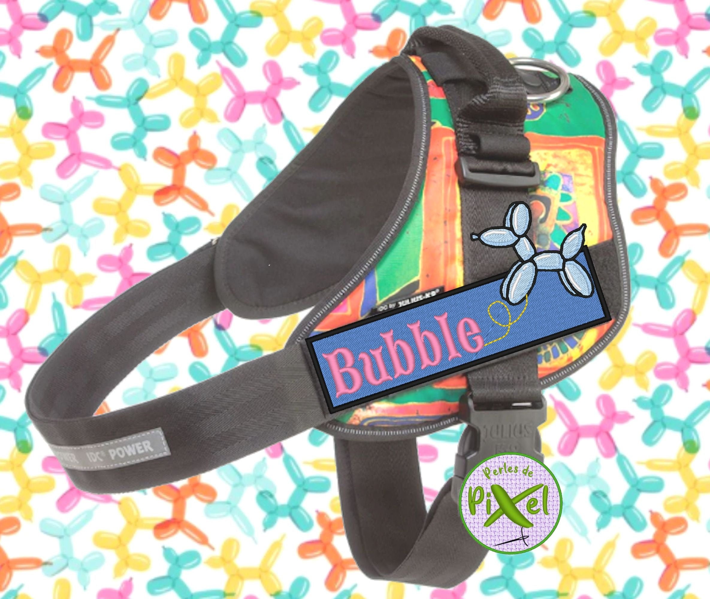 Bandeau/Service Dog Patch Custom Name Broderie Thème Bubble Dog, Chien Ballon