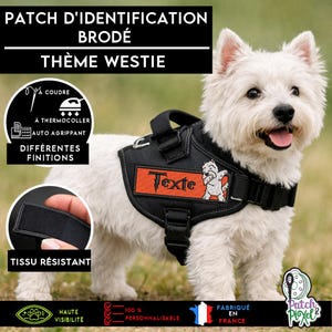 Parche bordado WESTIE para identificar el arnés de tu animal o personalizar la ropa