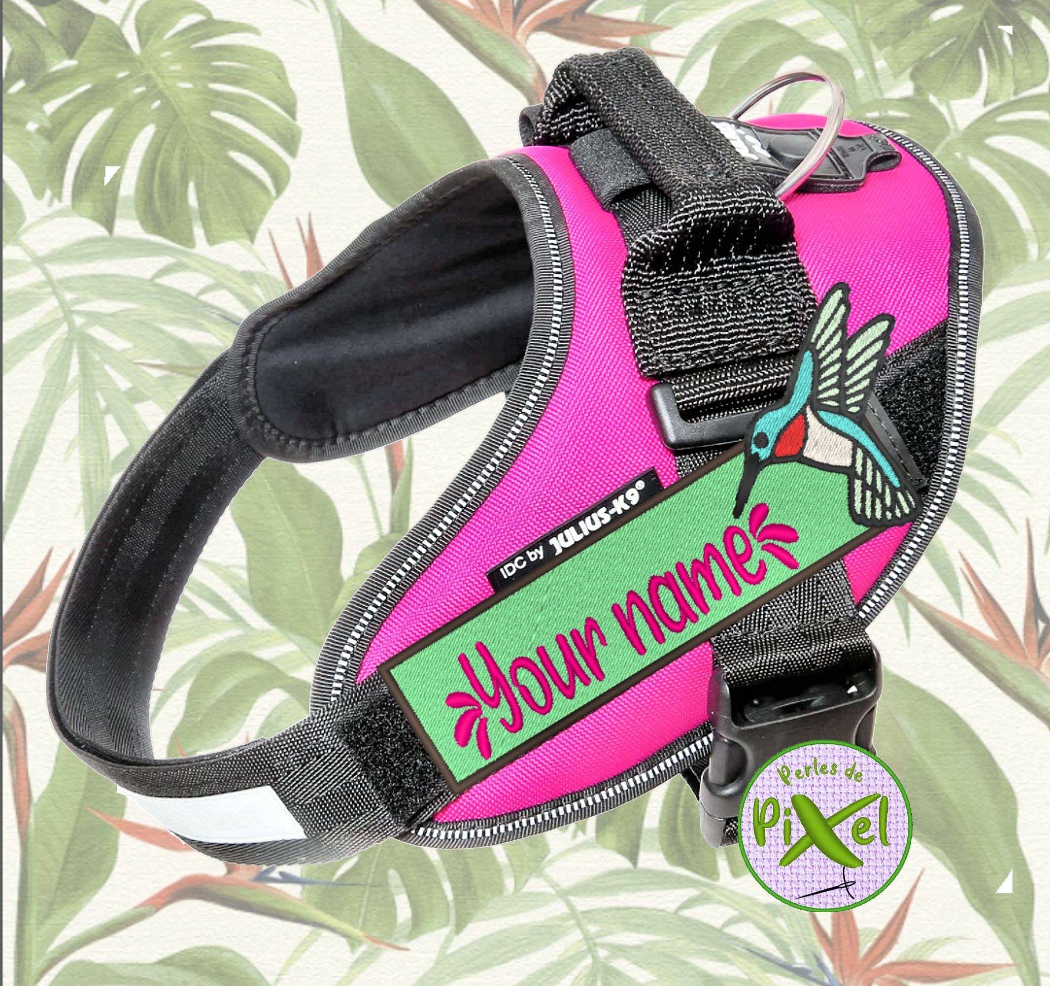 Custom Name /Bandeau/Service Dog Patch Pour Harnais Chien Thème Colibri Tropical Hummingbird