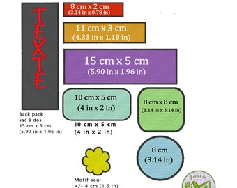 Bandeau, patch ou écusson BRODE et PERSONNALISE avec votre texte, différentes tailles et finitions possibles