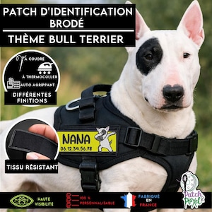 Bull Terrier-patch, geborduurd, zelfklevend, strijkbaar of opnaaibaar, voor het personaliseren van diverse textielproducten of accessoires.
