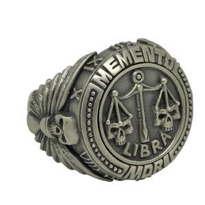 Libra Skull Biker Masonic Zodiac Men’s Sterling Silver 925 Ring