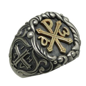 Knights Templar 10K Gold Silver Alpha Omega Mens Ring Cross - Etsy