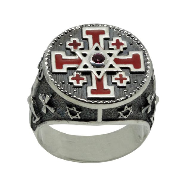 Jerusalem Star of David Sterling Silver Knights Templar Cross Men’s Ring