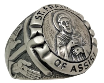 Saint Francis of Assisi Sterling Silver 925 Stigmata Men Ring Handcrafted
