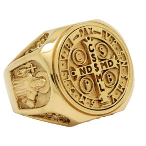 Solide 14K oder 10k Gold Benedikt katholische Medaille Männer Ring Exorzismus