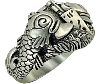 Submarine Dolphins US Navy Sterling Silver 925 Men Ring Warfare Handmade