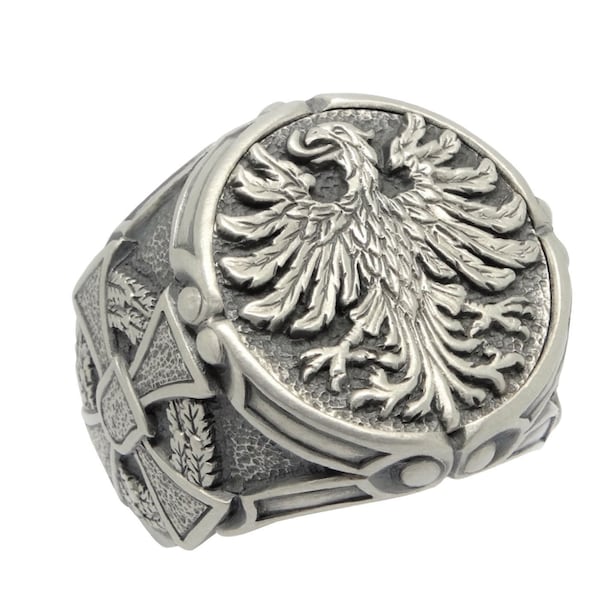 German Eagle Sterling Silver 925 Cross Men Ring