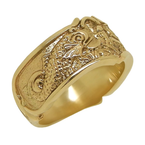 Dolphins Submarine Warfare Yellow Solid Gold Men Band Ring