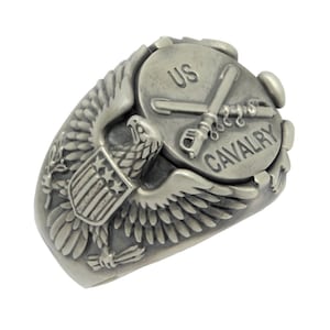 Cavalry Army Sterling Silver 925 American Eagle Soldier Biker Men Ring