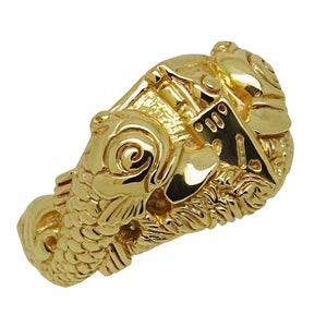 Solid Gold 10k Submarine Dolphins Mens Ring Warfare Handmade