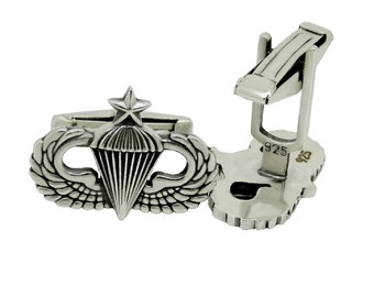 Airborne Paratrooper Sterling Silver Cufflinks: U.S. Army Veteran Gift