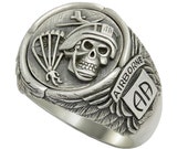 Airborne Corps 82nd Infantry Division Parachutist Soldier Skull Biker Sterling Silver 925 Men Ring Us Army Handcrafted