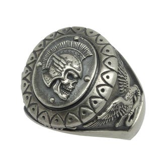 Roman Empire Soldier Skull Biker Sterling Silver 925 Eagle and Snake Men Ring