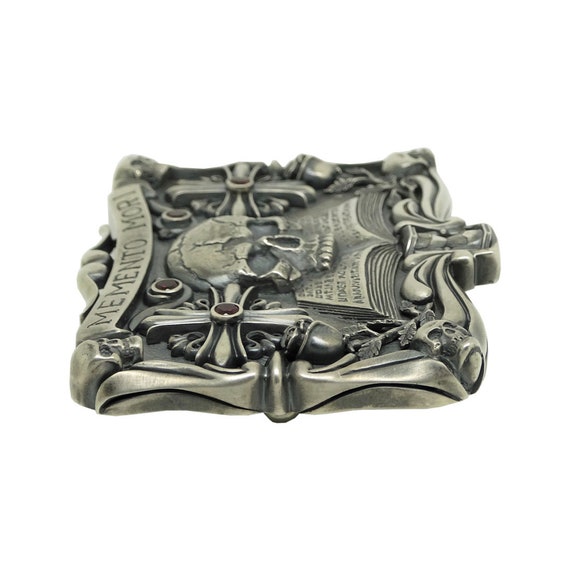 Masonic Men Biker Belt Buckle Sterling Silver Skull Over Book