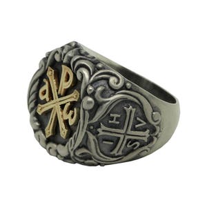 Knights Templar 10K Gold Silver Alpha Omega Mens Ring Cross - Etsy