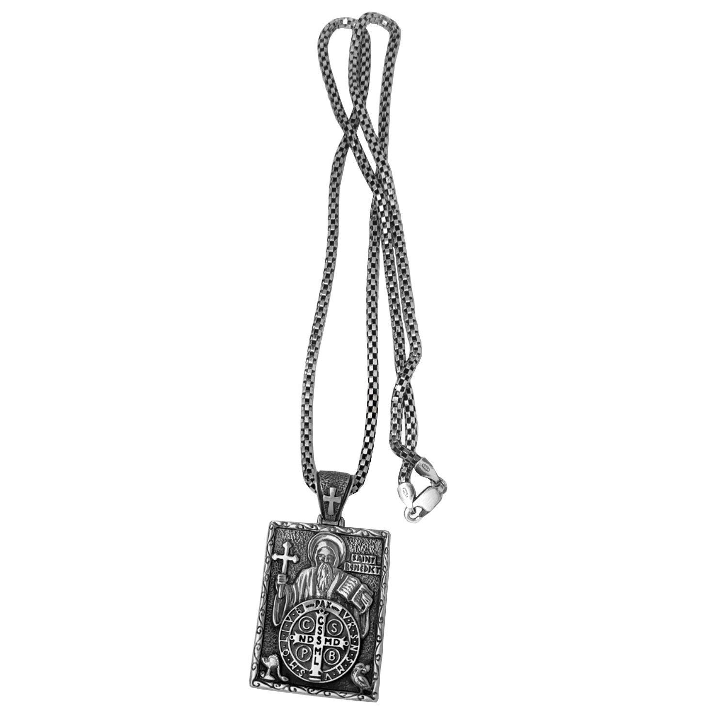 GTBITALY Schlüsselanhänger Mit Drehbarer St. Benedikt Medaille – Silber, 9 Cm, Religiöses Accessoire