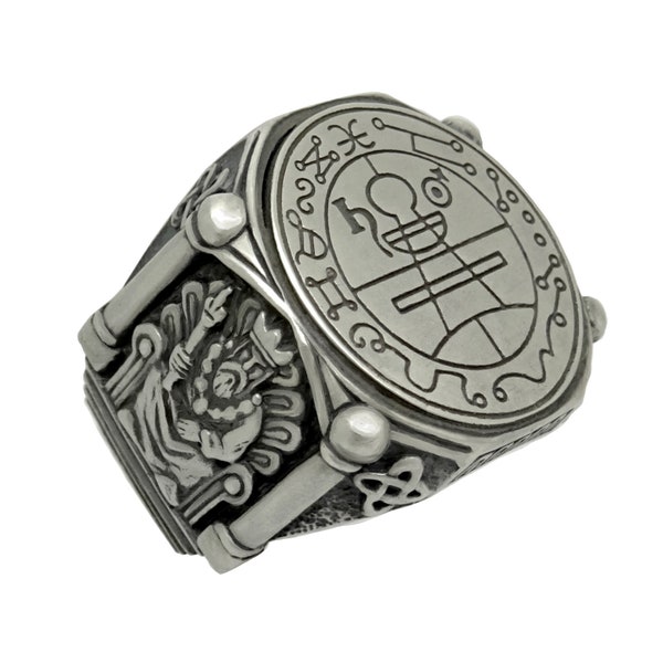 Secret Seal of King Solomon Sterling Silver 925 Men’s Ring  Handcrafted Demon Protection Amulet Exorcism Oxidized US Sizes