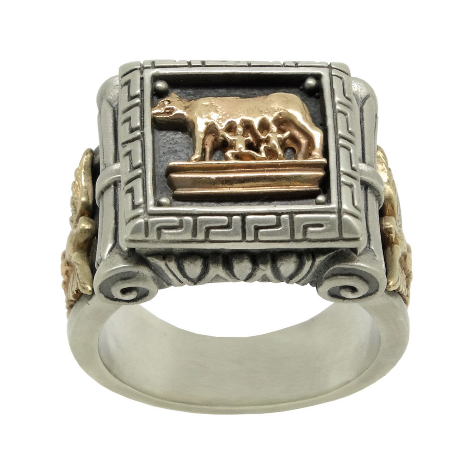 Solid Gold 10K and Sterling Silver Men Ring Roman Empire SPQR | Etsy