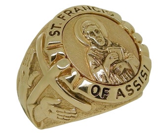 14K 10K Solid Gold Saint Francis of Assisi Stigmata Men Ring Handmade
