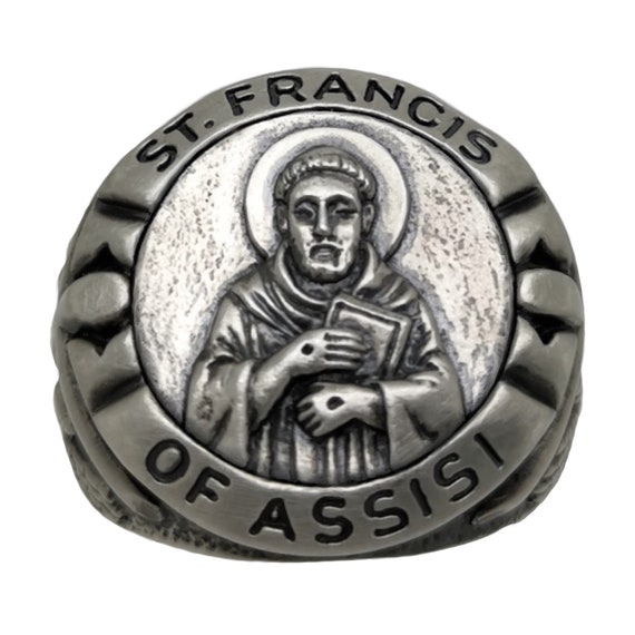 Saint Francis of Assisi Sterling Silver 925 Stigmata Men Ring
