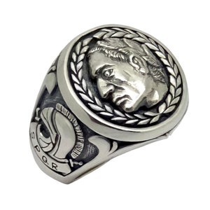 Roman Emperor Sterling Silver Men&#39;s Ring Gaius Julius Caesar SPQR Legion 10 Handcrafted Gift