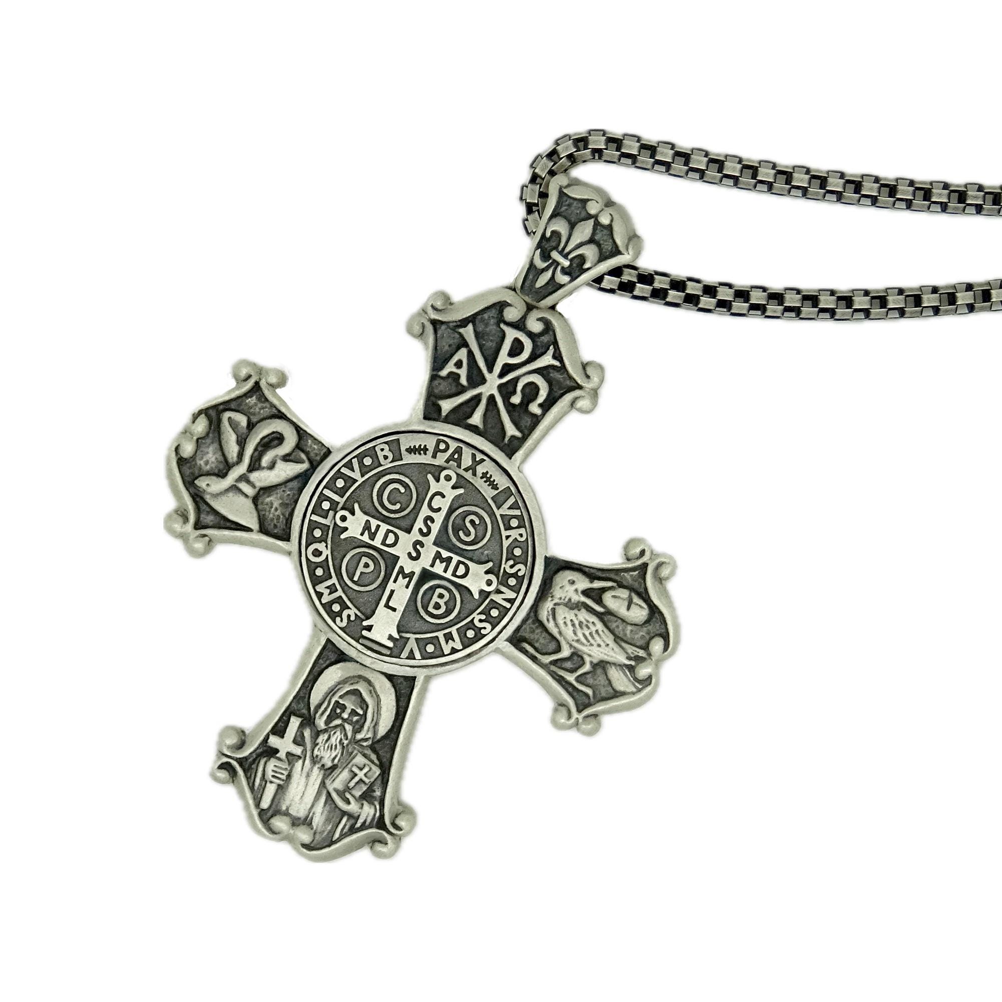 Handcrafted Sterling Silver Saint Benedict Cross Pendant Necklace - Etsy