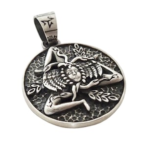 Pendant Medusa Triskelion Sicilian Sterling Silver 925 Handmade Trinacria Rustic Finish Oxidized Chain Gift