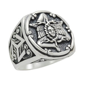 Medusa Triskelion Sicilian Sterling Silver 925 Men’s Ring Handmade Trinacria Rustic Finish Oxidized