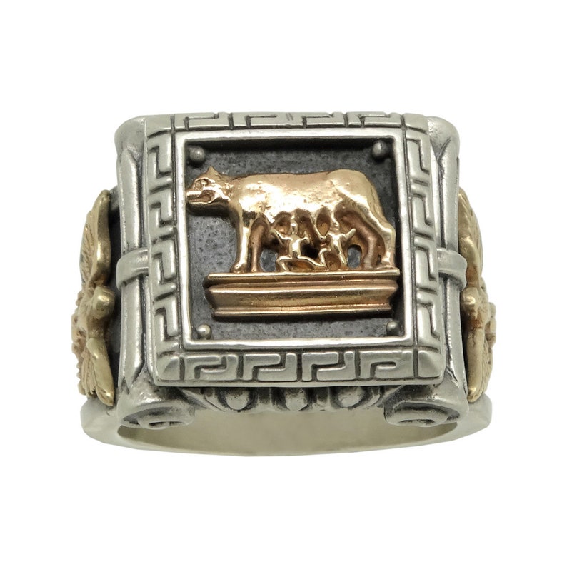 Solid Gold 10K and Sterling Silver Men Ring Roman Empire SPQR | Etsy
