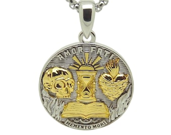 Memento Mori Amor Fati Pendant: Gold-Plated Brass Stoic Necklace