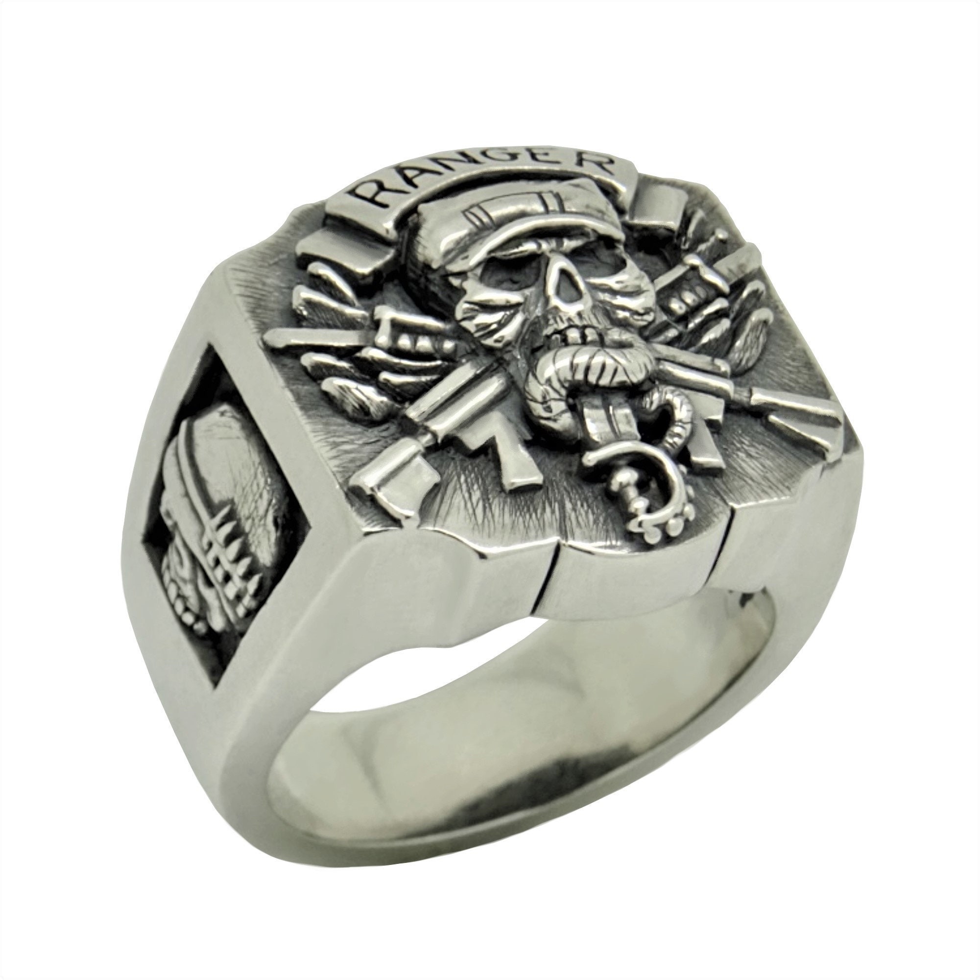 Ranger Rings Ranger Army Soldier Special Forces Sterling Silver 925 Men’s Skull ...